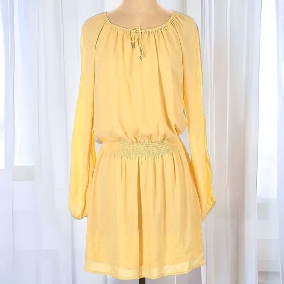 White House Black Market Women's Soft Yellow Smocked Dress Long Sleeve Size 8 - Picture 1 of 6